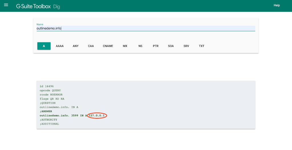 חיפוש הדומיין בכלי Google DNS