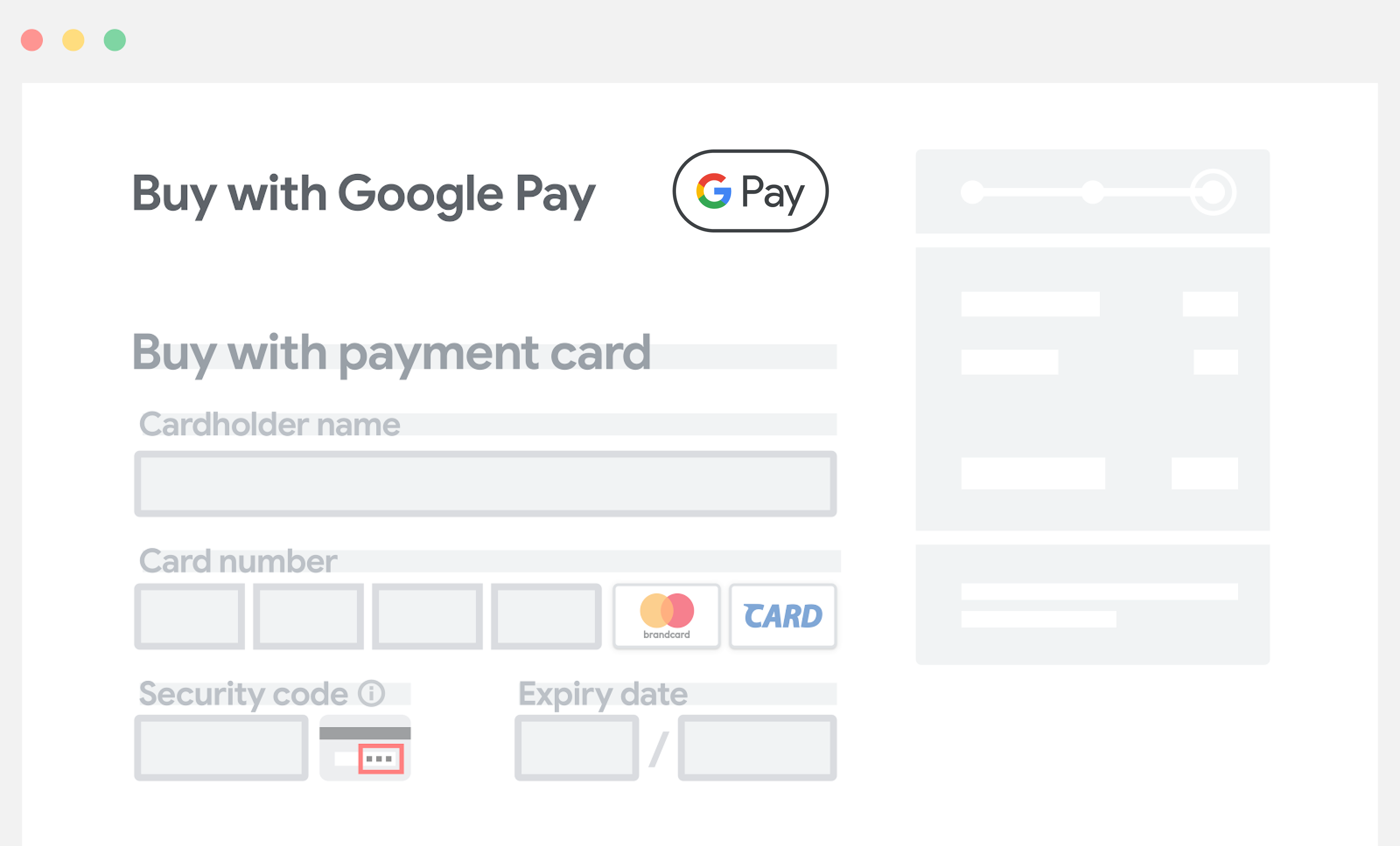 Google Pay を支払い情報の手動入力フィールドの上に配置する。
