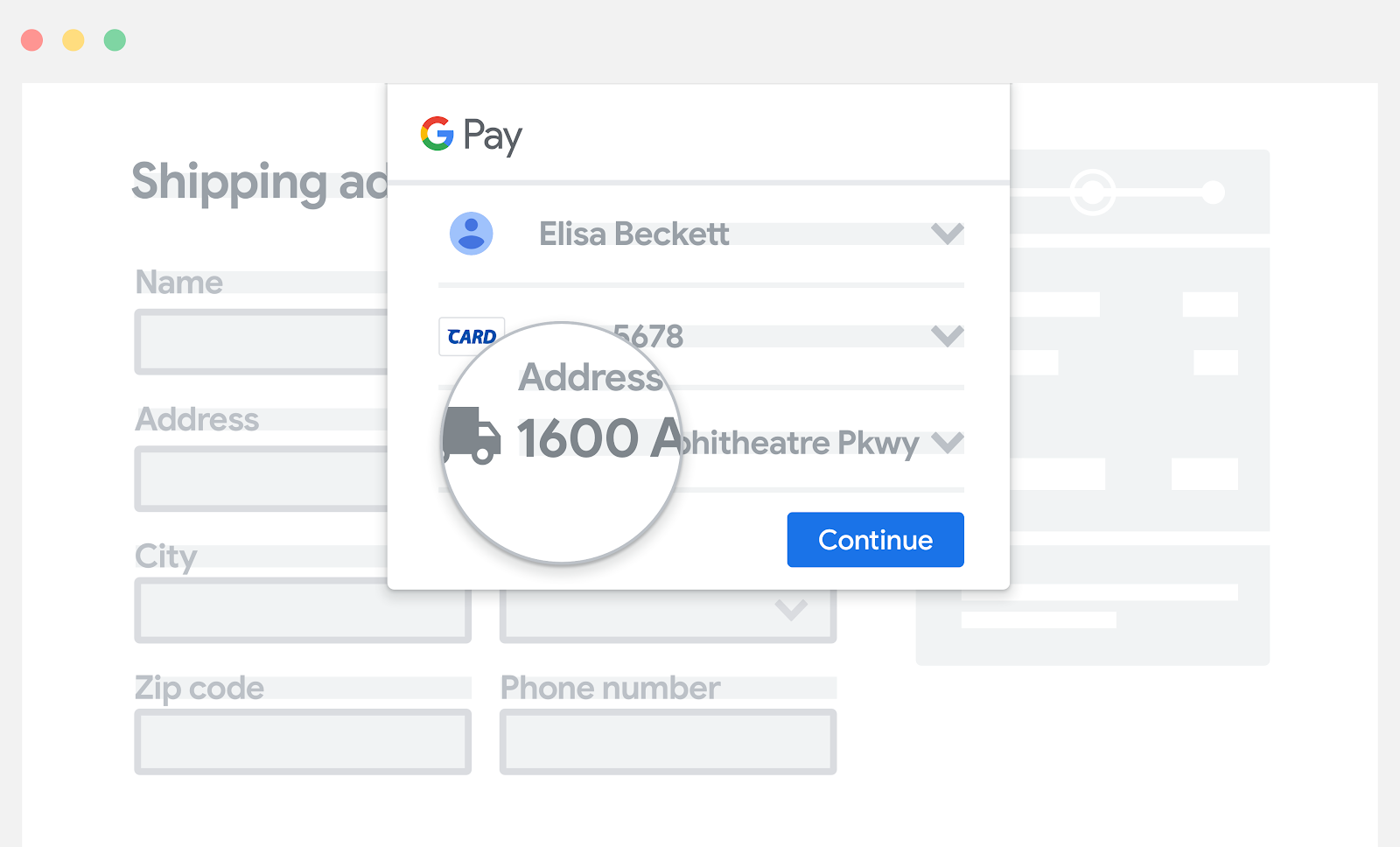 Google Pay を支払い情報の手動入力フィールドの上に配置する。