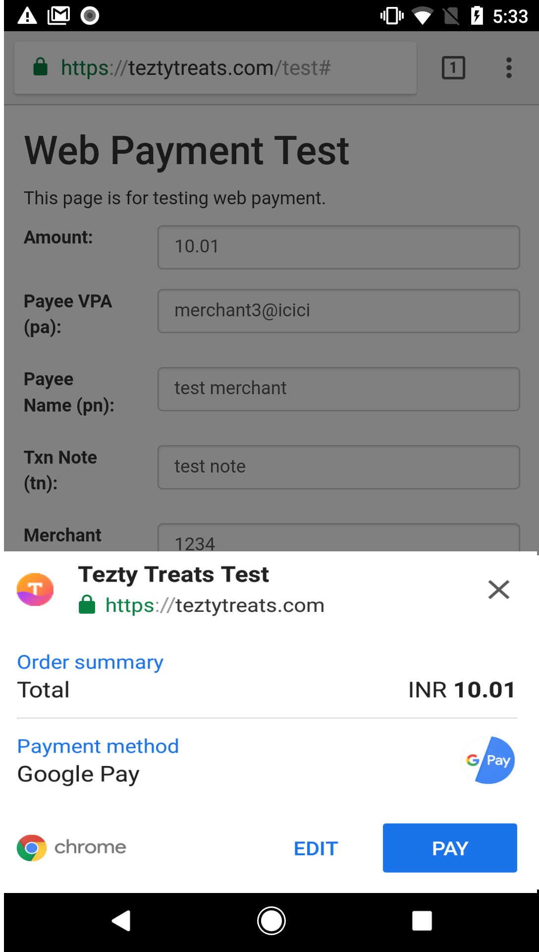 Select Google Pay for payment