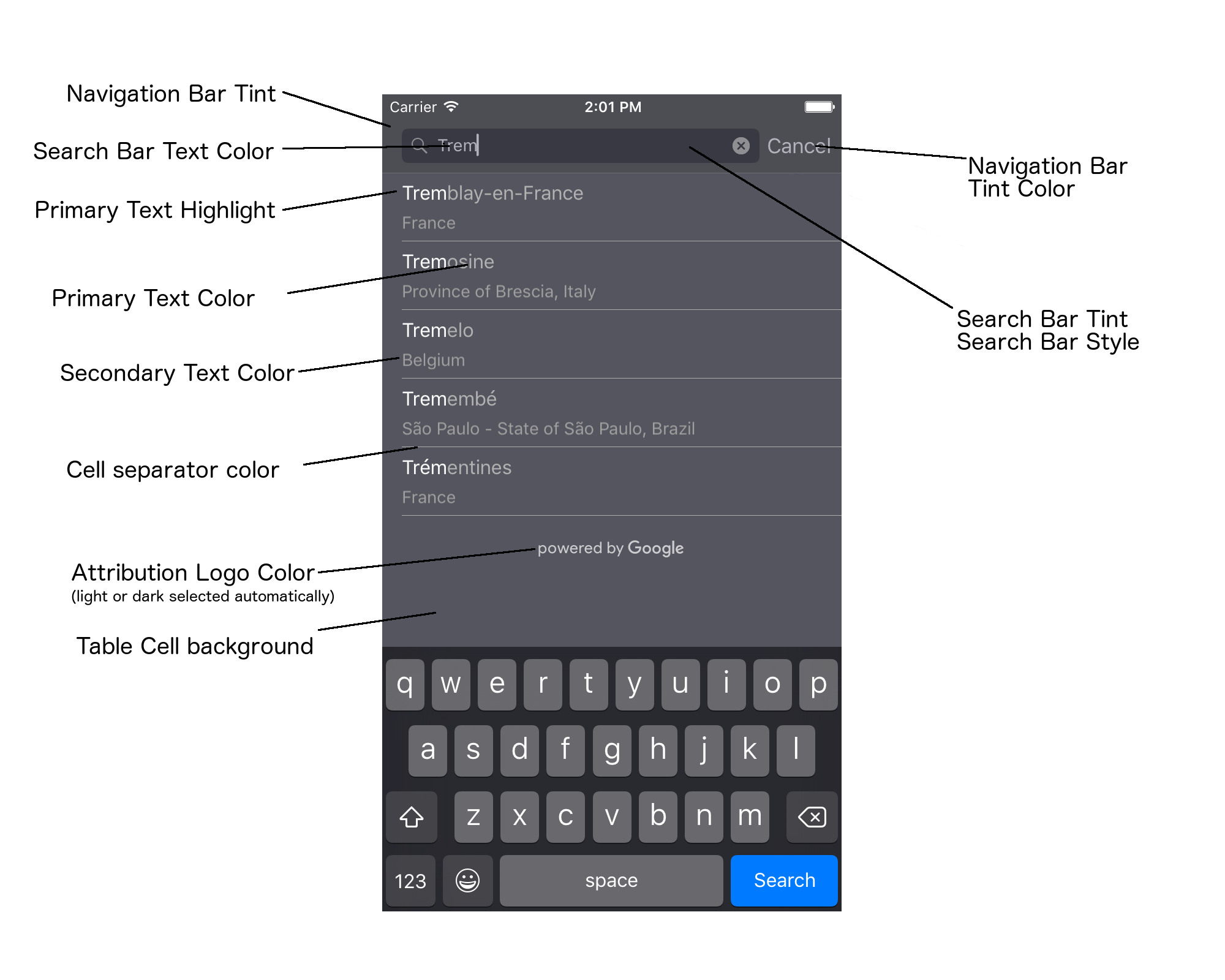 Autocomplete UI control colors