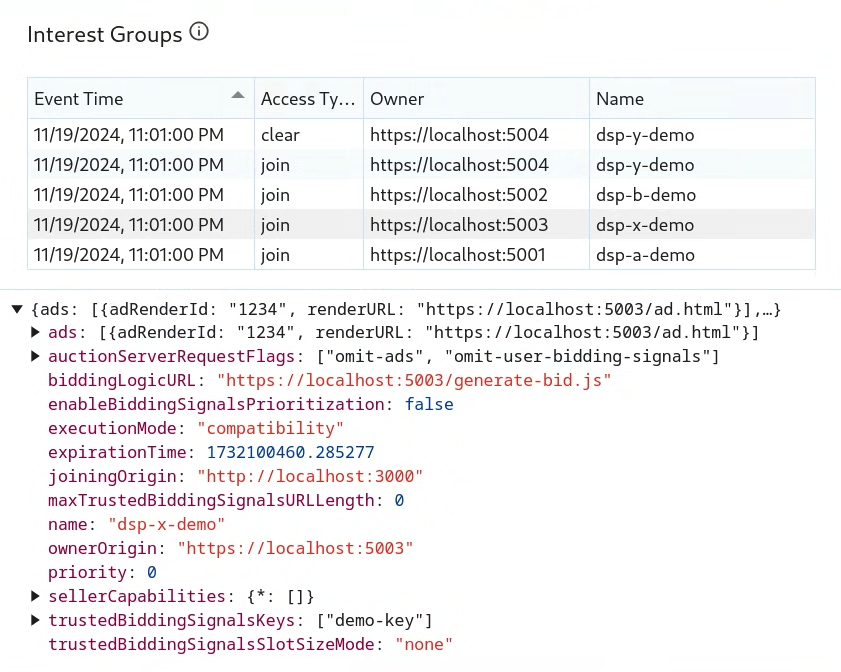 لقطة شاشة لمجموعات الاهتمامات في &quot;أدوات مطوّري البرامج في Chrome&quot;