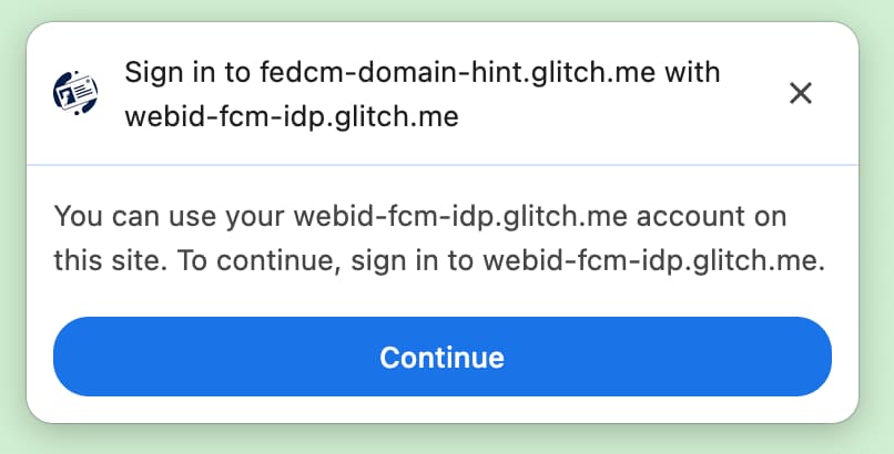 Ejemplo de mensaje de acceso cuando no hay cuentas que coincidan con domainHint.