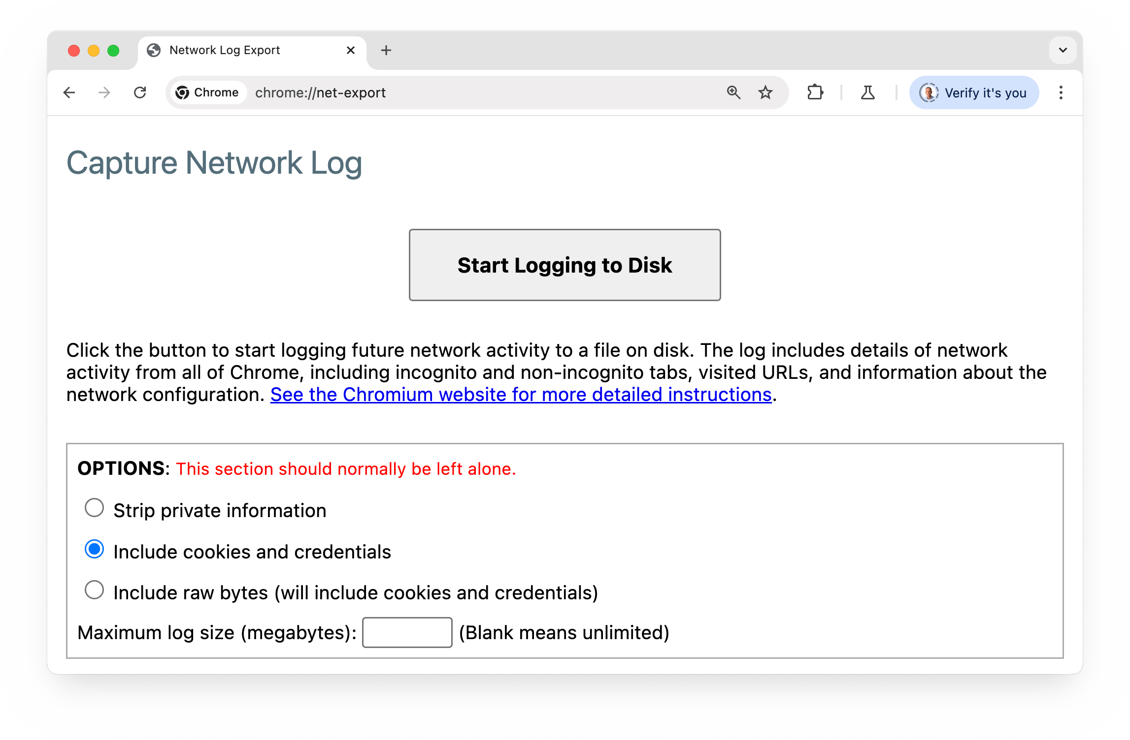 chrome://net-export 페이지