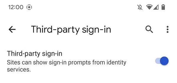 서드 파티 로그인을 전환하여 모바일의 Chrome 설정에서 FedCM을 사용 설정하세요.