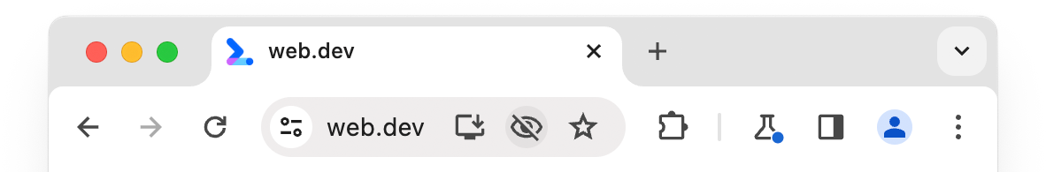 サイト web.dev のアドレスバー（オムニボックス）と目のアイコンが表示されています