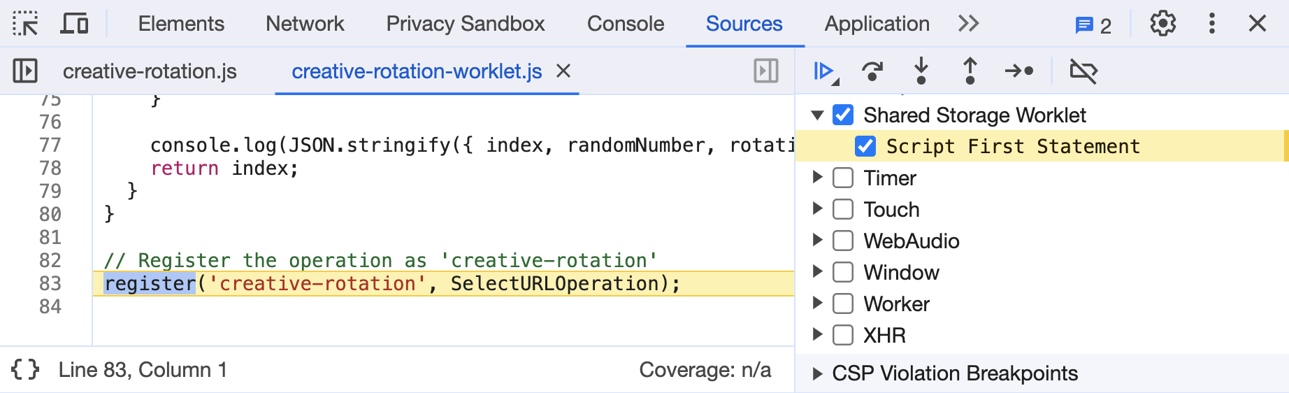 Men-debug worklet Shared Storage dengan menambahkan pemroses tingkat peristiwa.