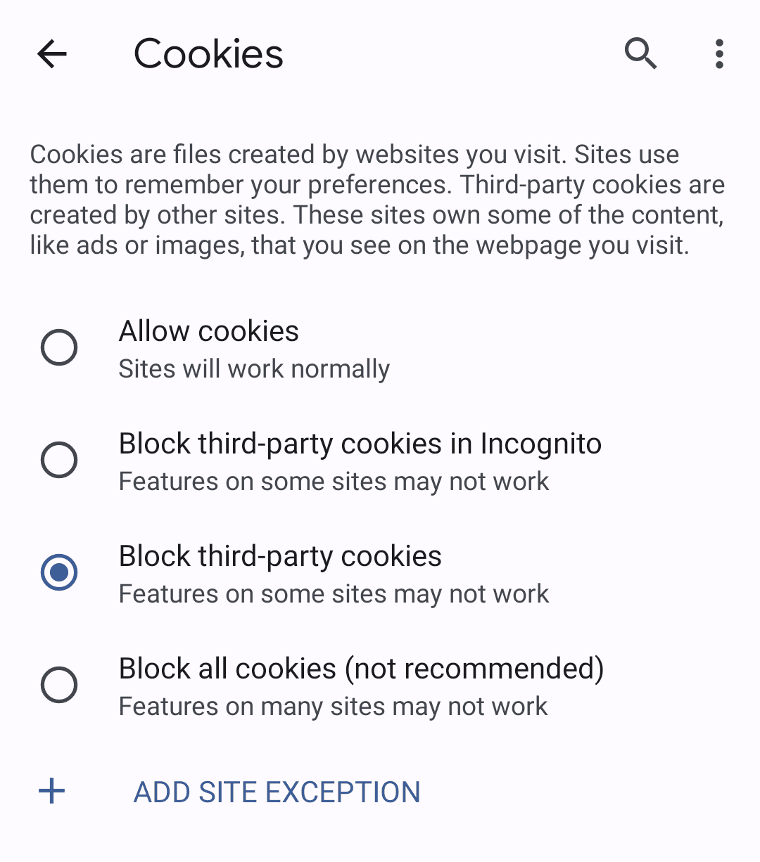 Bloquer les cookies tiers dans les paramètres de Chrome