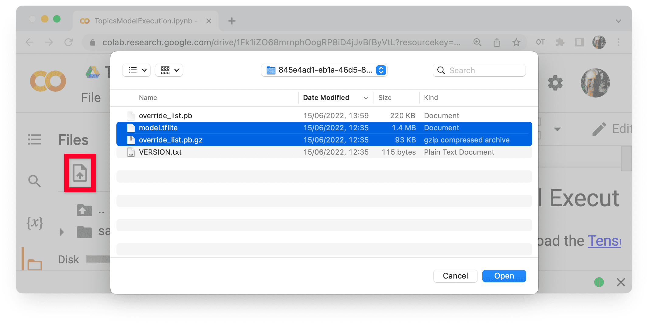 Topics API – Colab-Dateiupload.