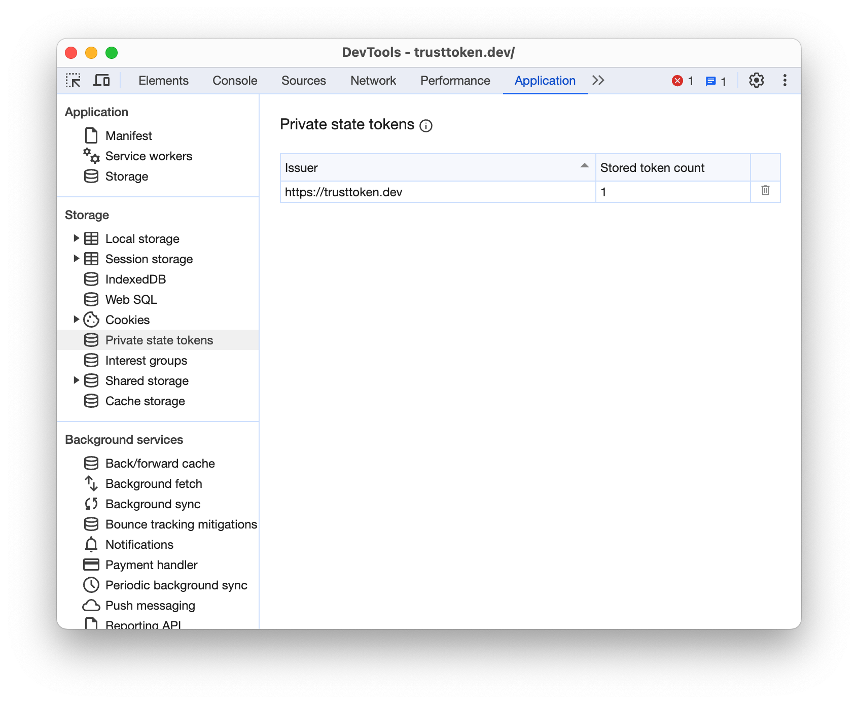 Inspekcja DevTools dla karty Application.