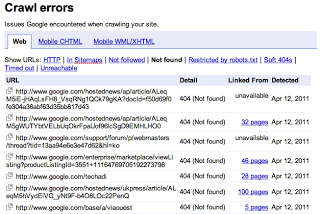 La función Errores de rastreo de las Herramientas para webmasters