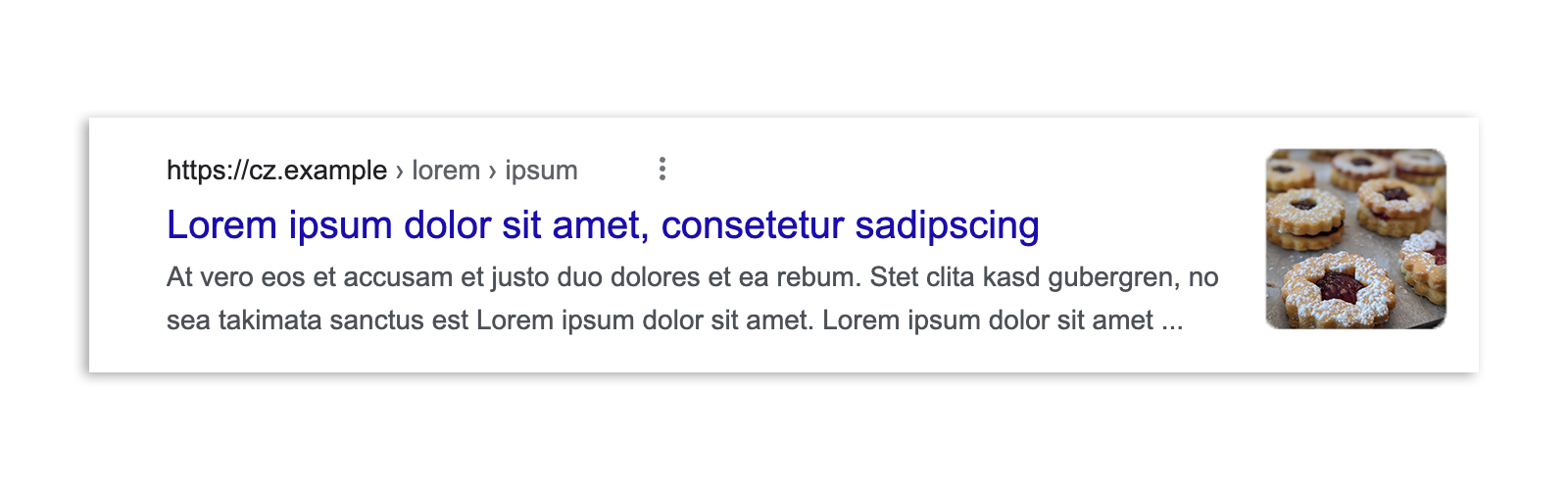 ผลการค้นหาของ Google Search ในเช็กเกียก่อนที่กฎหมายจะมีผลบังคับใช้ โดยแสดงตัวอย่างของบทความ ภาพตัวอย่าง พาดหัว และ URL