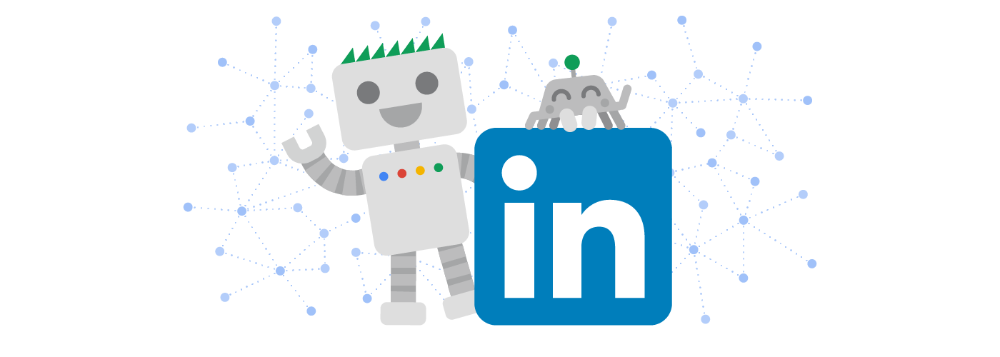 Googlebot und Crawley mit dem LinkedIn-Logo und Link Warehouse