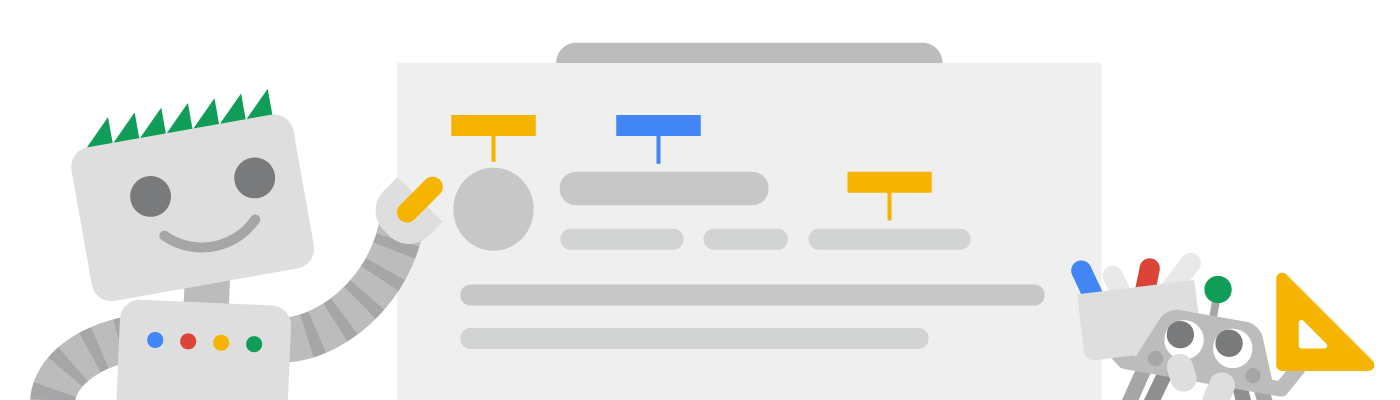 Googlebot menggambar hasil penelusuran dan menambahkan anotasi untuk elemen visual, sedangkan Crawley membantunya dengan membawakan lebih banyak pewarna dan penggaris segitiga 