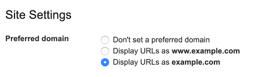 the Search Console preferred domain setting