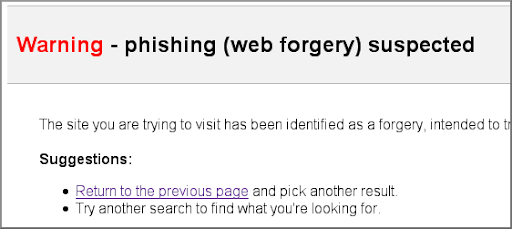 Warning sign for suspected phishing