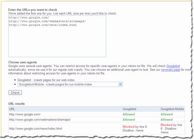 analysis of multiple urls against the robots.txt file in webmaster tools