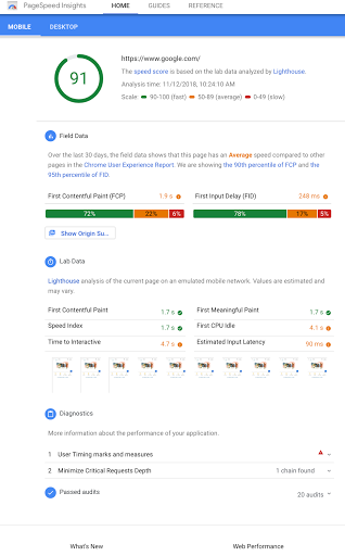 अब PageSpeed Insights की सुविधा, Lighthouse का इस्तेमाल करती है