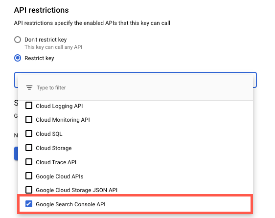 ضبط قيود واجهة برمجة التطبيقات في Google Search Console