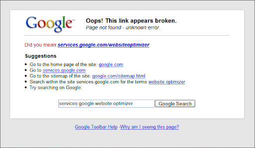 Google Toolbar link correction feature