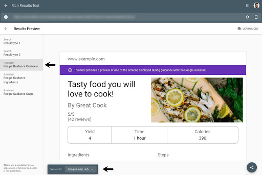 Prévisualiser des recettes guidées dans le test des résultats enrichis