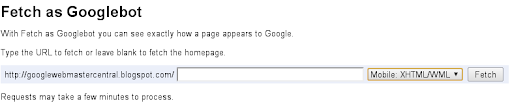 वेबमास्टर टूल लैब में, Googlebot मोबाइल के तौर पर फ़ेच करने की सुविधा