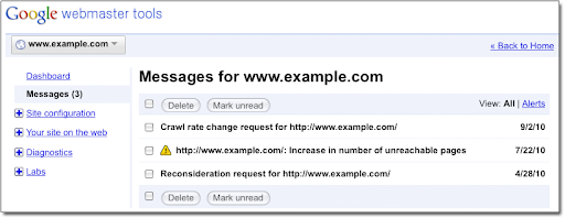 message center in webmaster tools