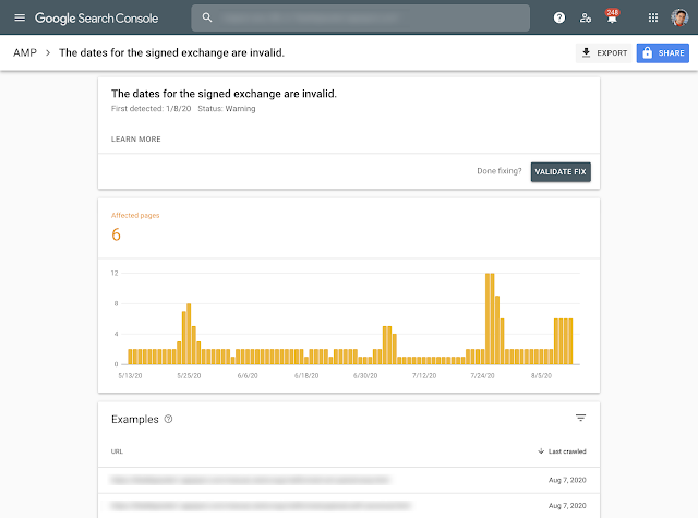 Signed Exchange-Bericht in der Search Console