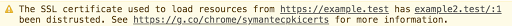 Chrome 66 のリリース前に証明書を置き換える必要があることを示す DevTools のメッセージ。