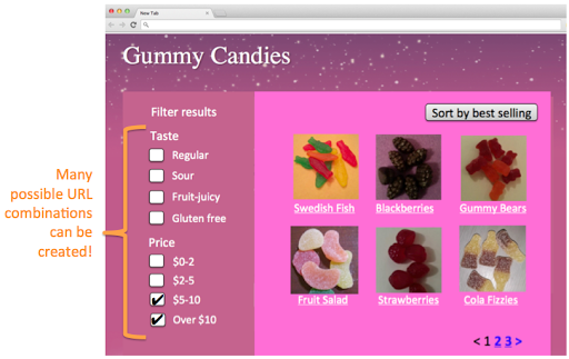 Selecting filters with faceted navigation can cause many URL combinations