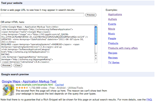 Preview rich snippets from HTML source