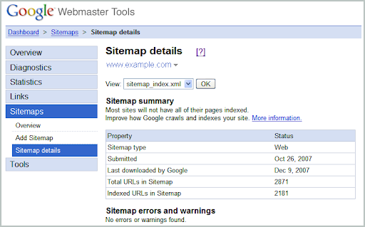 sitemap details view in webmaster tools