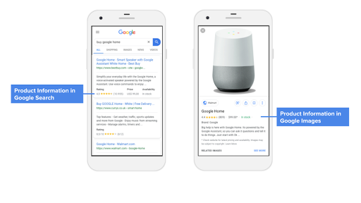 หน้าผลการค้นหาของ Google แสดงลักษณะการแสดงข้อมูลผลิตภัณฑ์ใน Search และ Google รูปภาพ