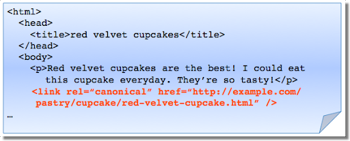 Esempio di markup rel-canonical errato: annotazione rel-canonical nell&#39;elemento <body> dell&#39;HTML.