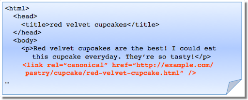 Contoh markup rel-canonical yang salah: anotasi rel-canonical di elemen isi HTML.
