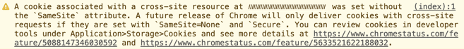 （Cookie ドメイン）のクロスサイト リソースに関連付けられている Cookie に「SameSite」属性が設定されていません