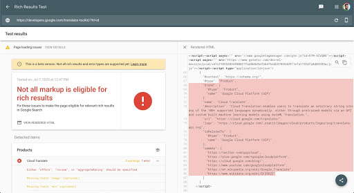 explorador de código que muestra un error en la prueba de resultados enriquecidos