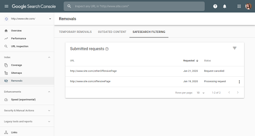 Filtrage SafeSearch dans la Search Console