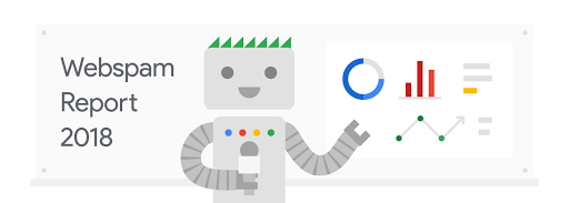 el robot de Google anunciando el informe sobre spam web del 2018