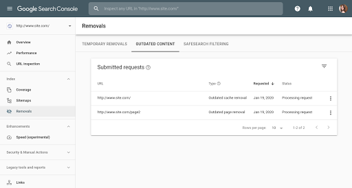 Contenido obsoleto en Search Console