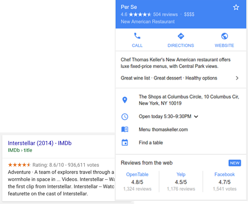 Snippet recensione nei risultati della Ricerca Google