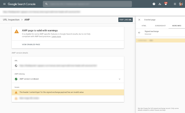 Detalles del problema del intercambio firmado en Search Console