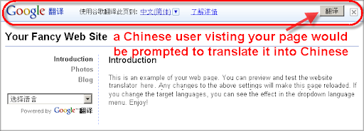google translate banner on a website