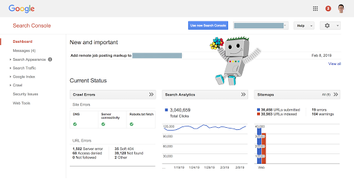 panel de control antiguo de Search Console