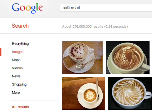 Google Bilder-Suche nach Kaffeekunst