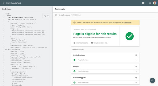 valid structured data on Rich Results Test