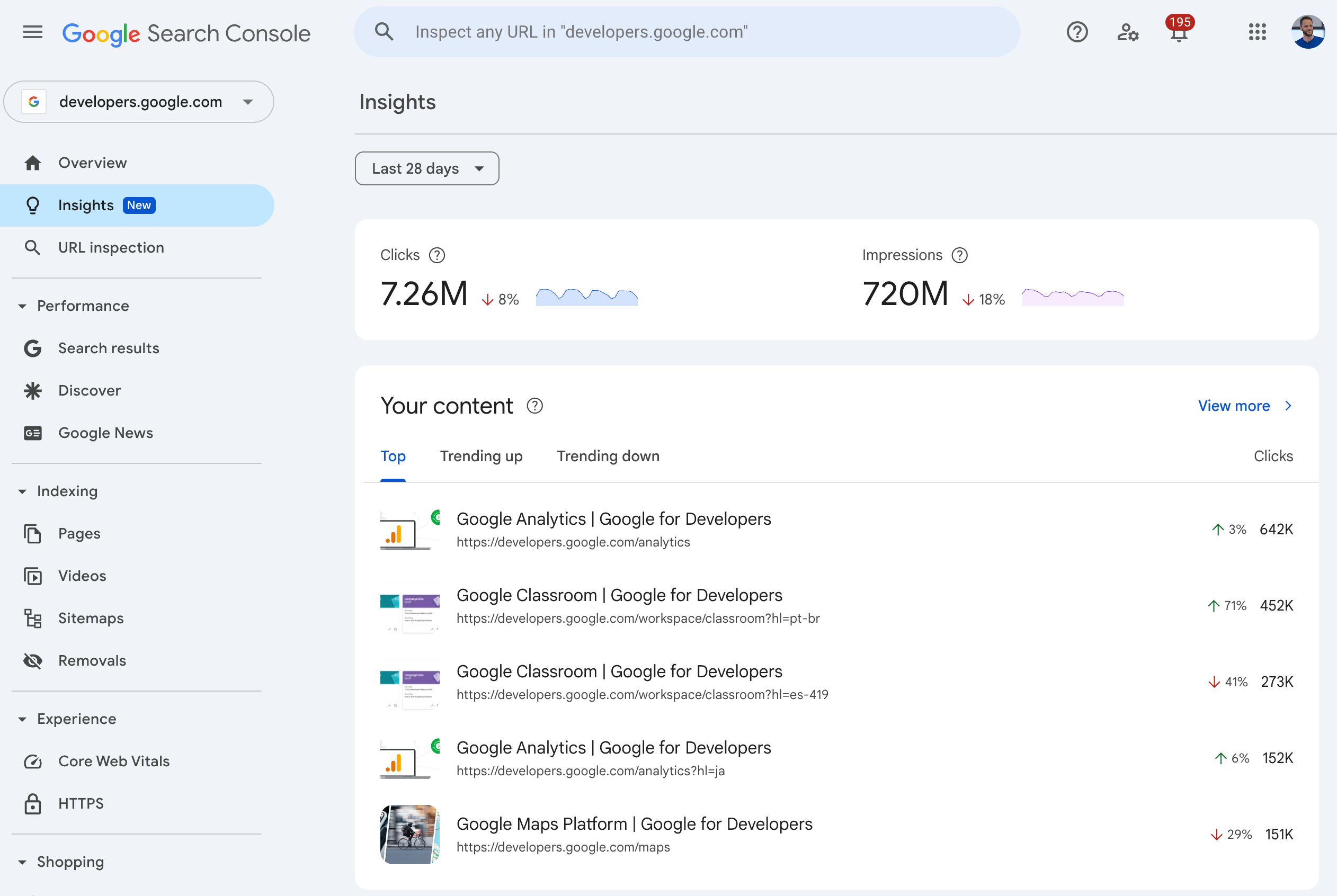 تقرير "إحصاءات Search Console"