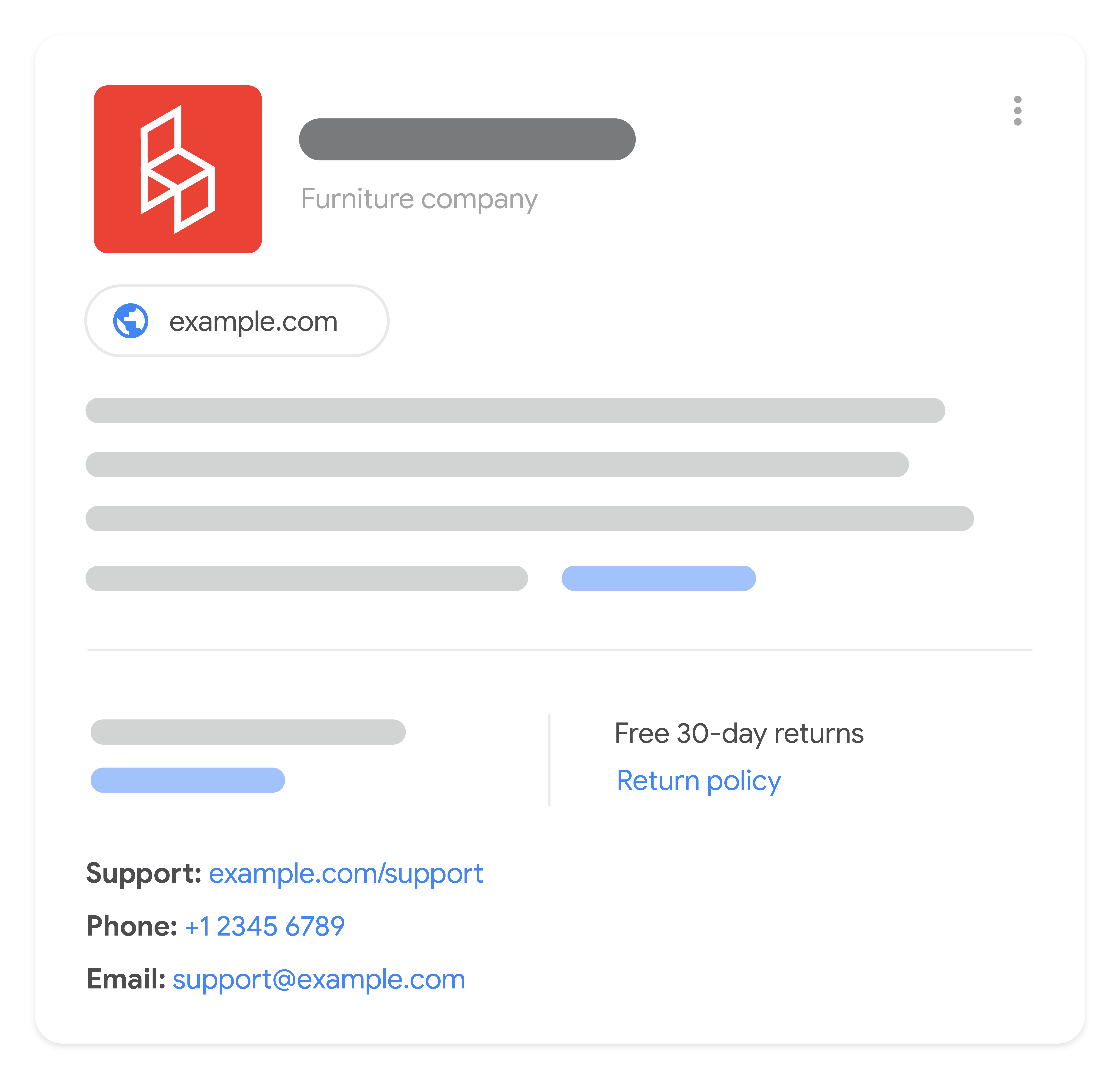 An illustration of a knowledge panel that shows a free 30-day return policy