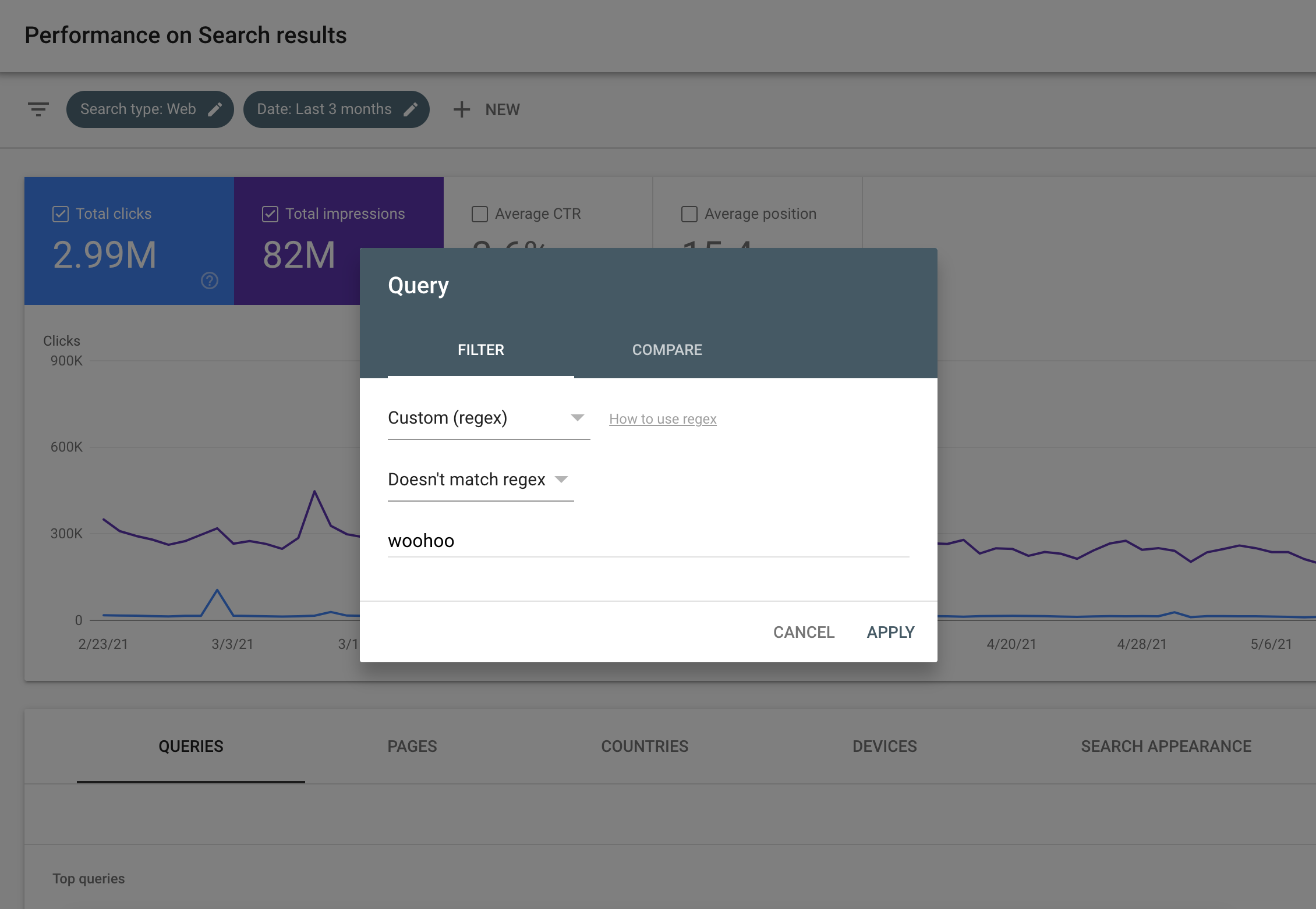 Search Console パフォーマンス レポートの正規表現フィルタ