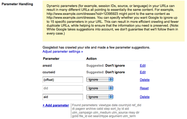 Скриншот инструмента "Параметры URL" во время его запуска